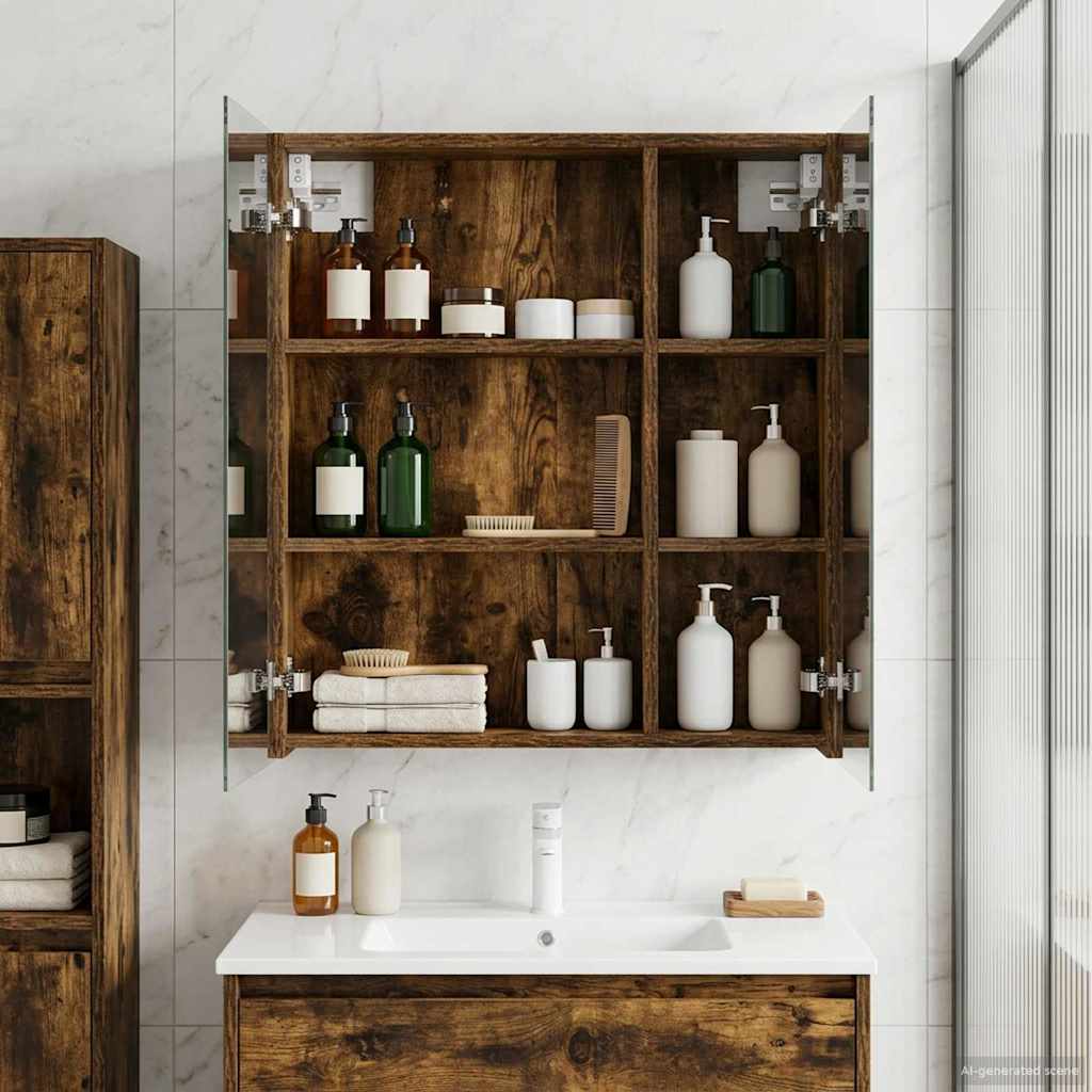 Bathroom Mirror Cabinet Smoked Oak 60 x 14.5 x 70 cm