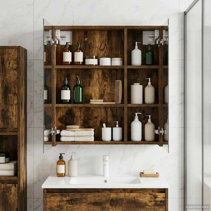 Bathroom Mirror Cabinet Smoked Oak 60 x 14.5 x 70 cm