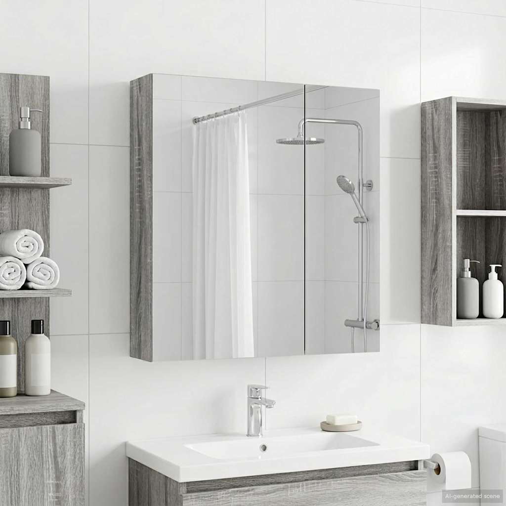 Bathroom Mirror Cabinet Grey Sonoma 60 x 14.5 x 70 cm