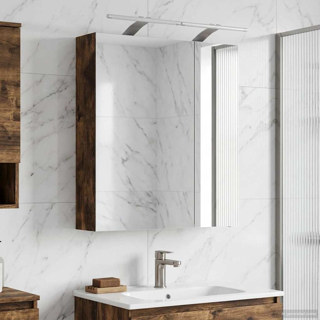 Bathroom Mirror Cabinet Smoked Oak 60 x 14.5 x 70 cm