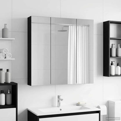 Bathroom Mirror Cabinet Black Oak 70 x 14.5 x 70 cm