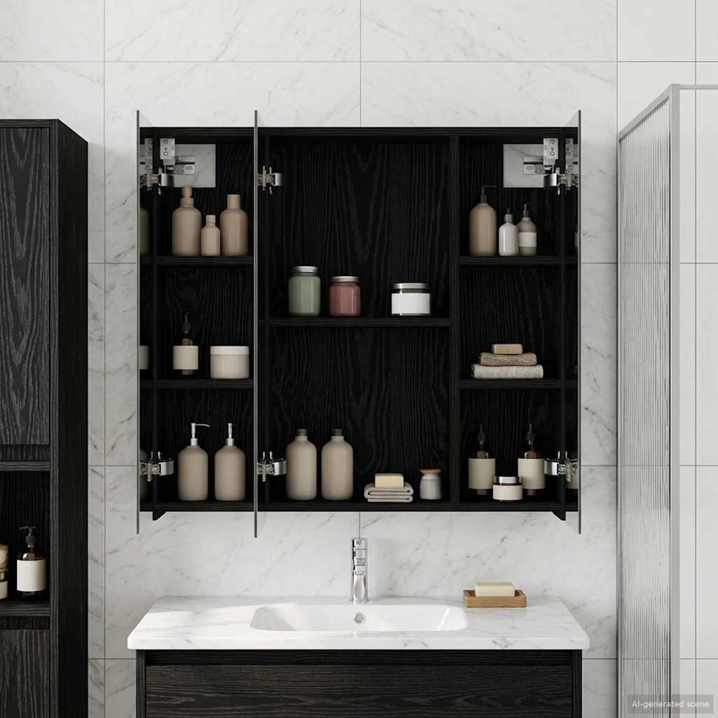Bathroom Mirror Cabinet Black Oak 70 x 14.5 x 70 cm