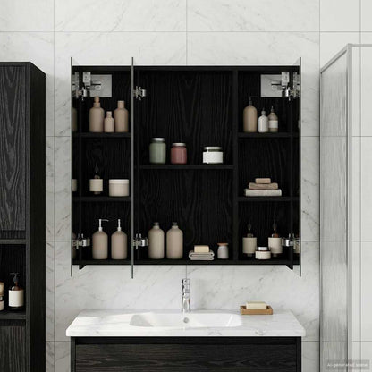 Bathroom Mirror Cabinet Black Oak 70 x 14.5 x 70 cm