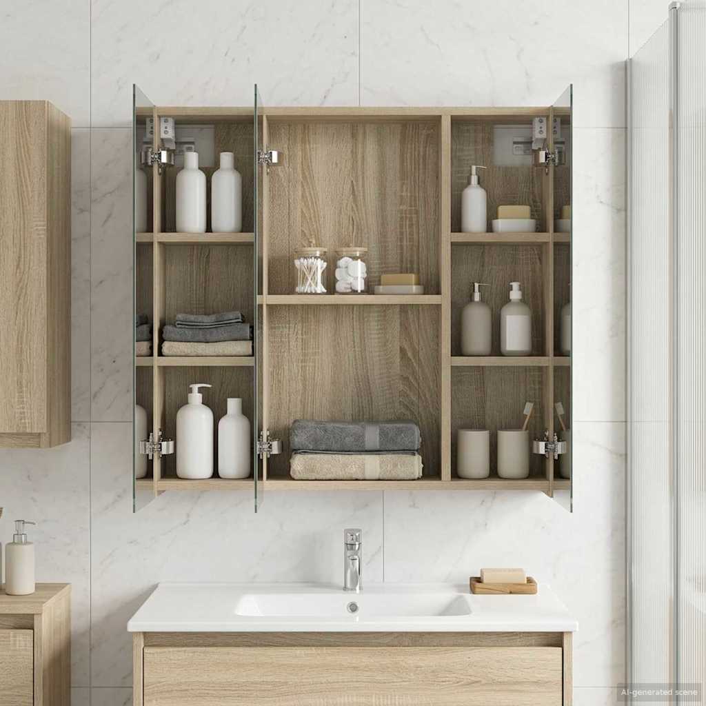 Bathroom Mirror Cabinet Sonoma Oak 70 x 14.5 x 70 cm