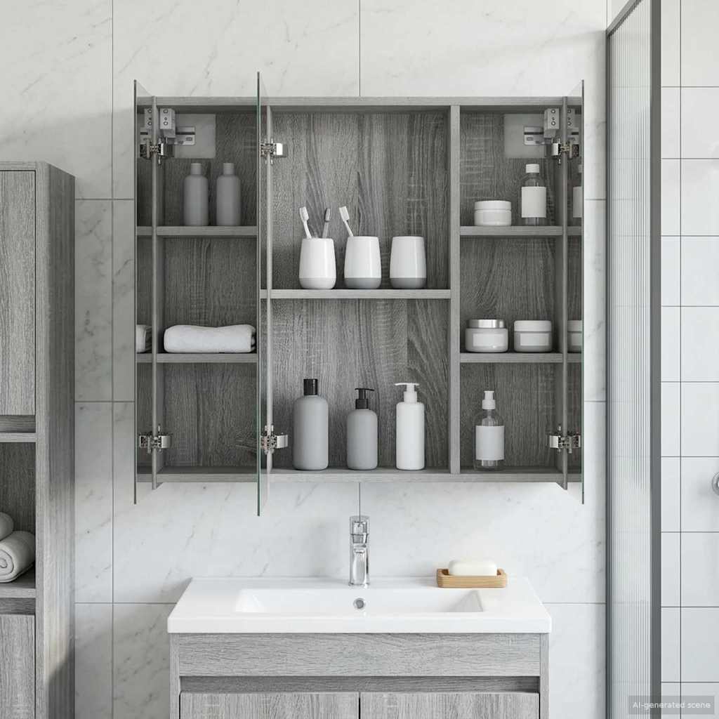 Bathroom Mirror Cabinet Grey Sonoma 70 x 14.5 x 70 cm