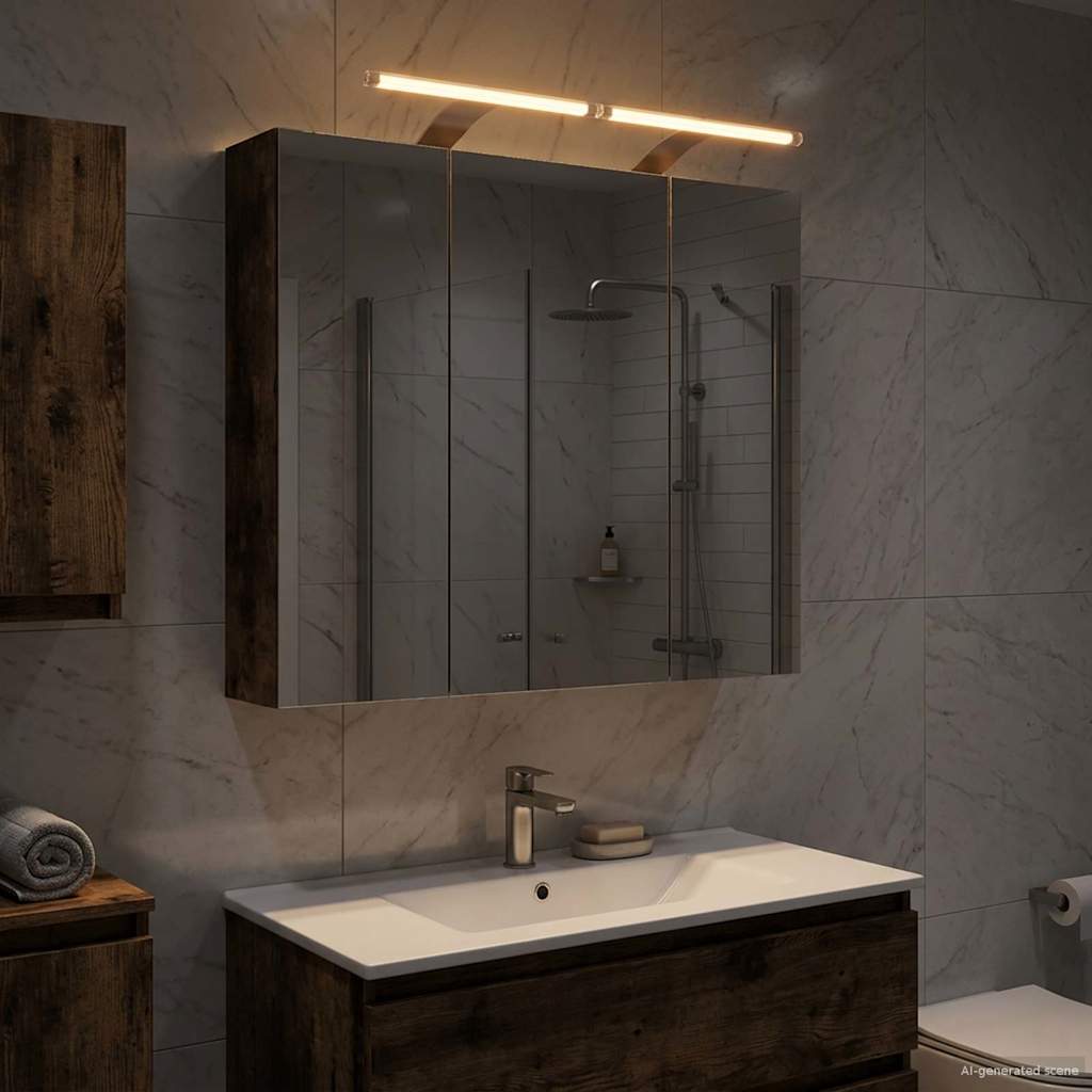 Bathroom Mirror Cabinet Smoked Oak 70 x 14.5 x 70 cm