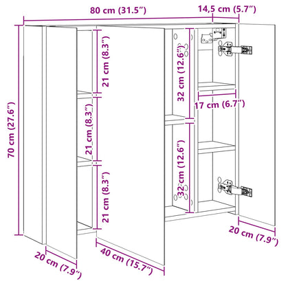 Bathroom Mirror Cabinet Artisian Oak 80 x 14.5 x 70 cm