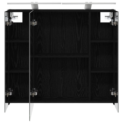 Bathroom Mirror Cabinet Black Oak 80 x 14.5 x 70 cm
