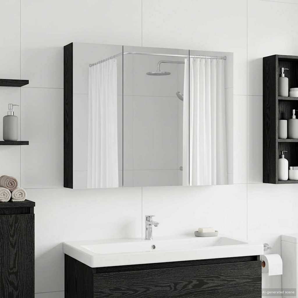 Bathroom Mirror Cabinet Black Oak 100 x 14.5 x 70 cm