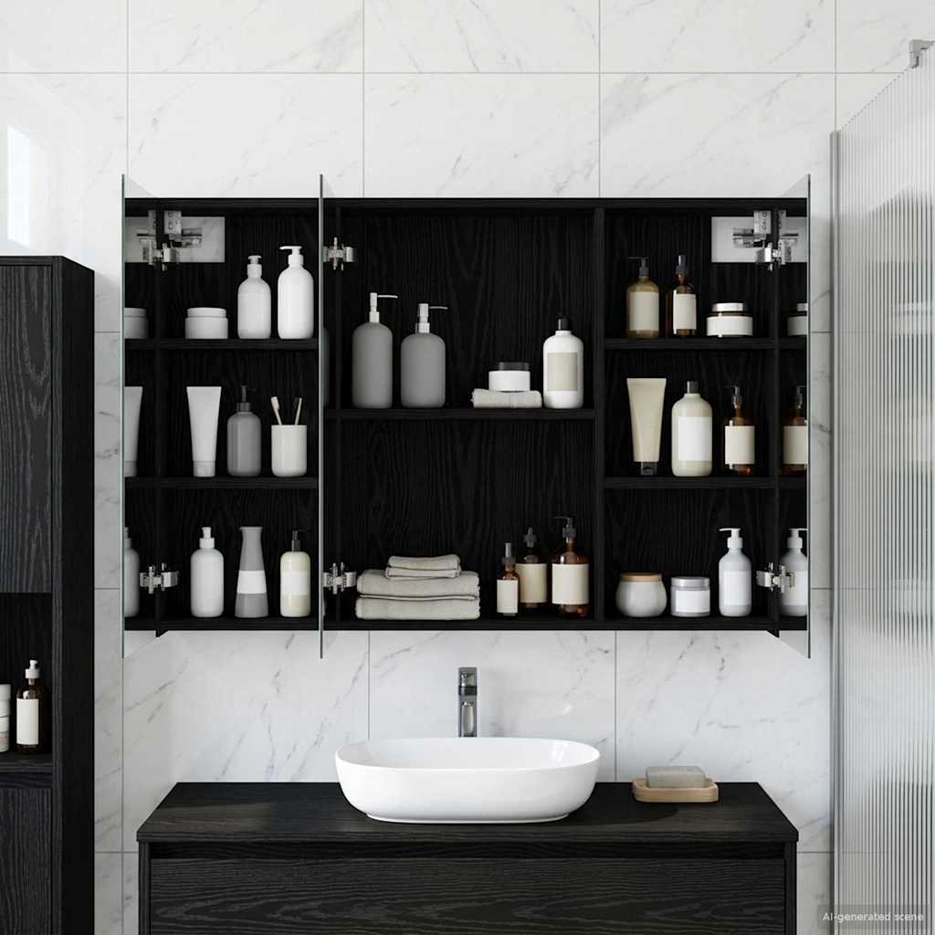 Bathroom Mirror Cabinet Black Oak 100 x 14.5 x 70 cm