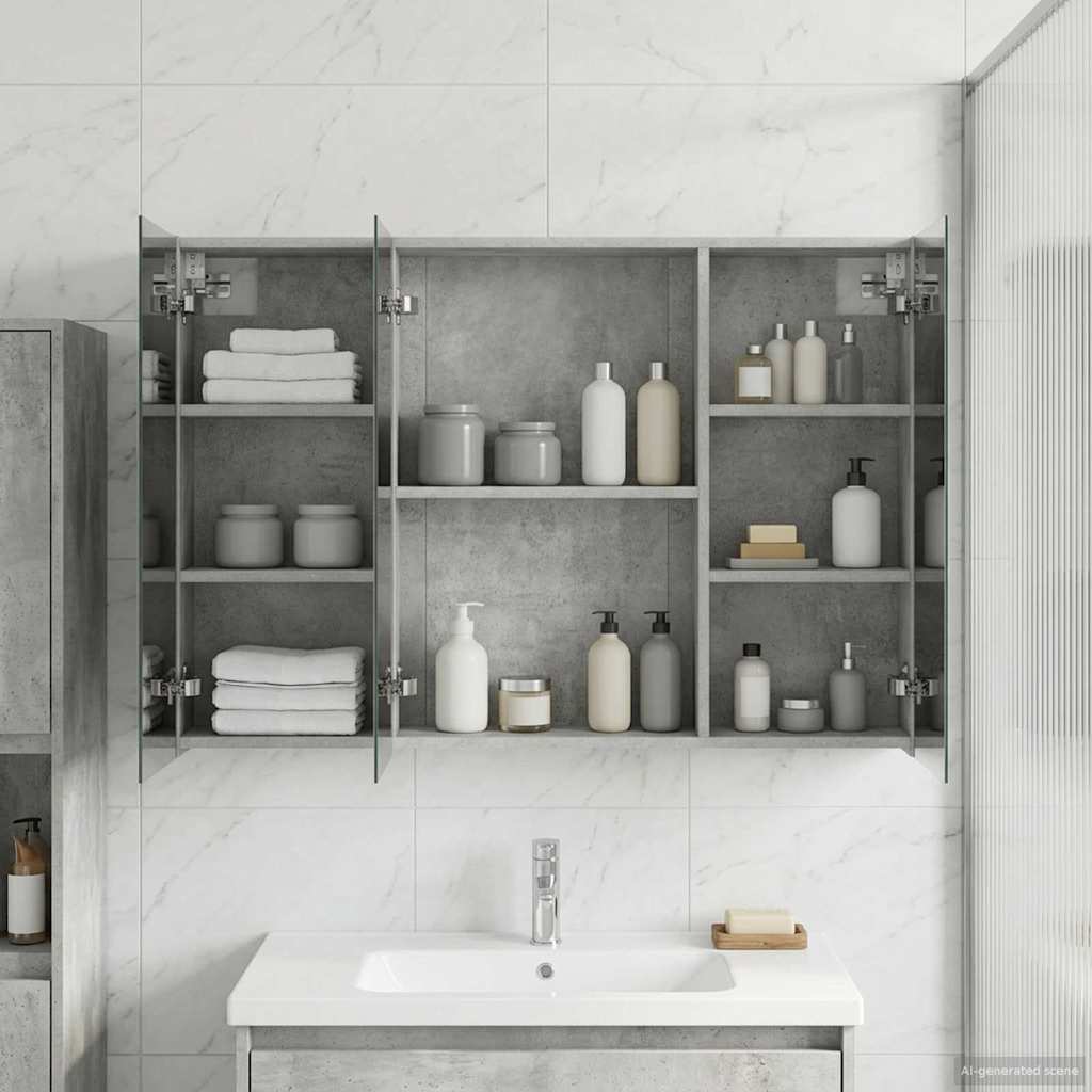 Bathroom Mirror Cabinet Concrete Grey 100 x 14.5 x 70 cm