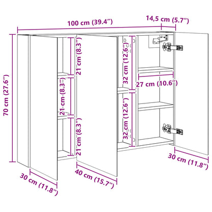 Bathroom Mirror Cabinet Old Wood 100 x 14.5 x 70 cm