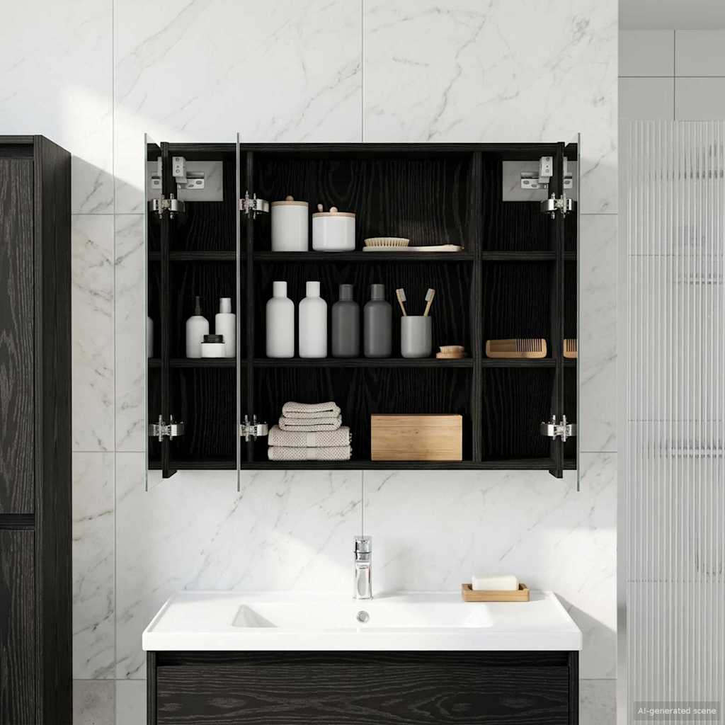 Bathroom Mirror Cabinet Black Oak 73.5 x 16 x 62.5 cm