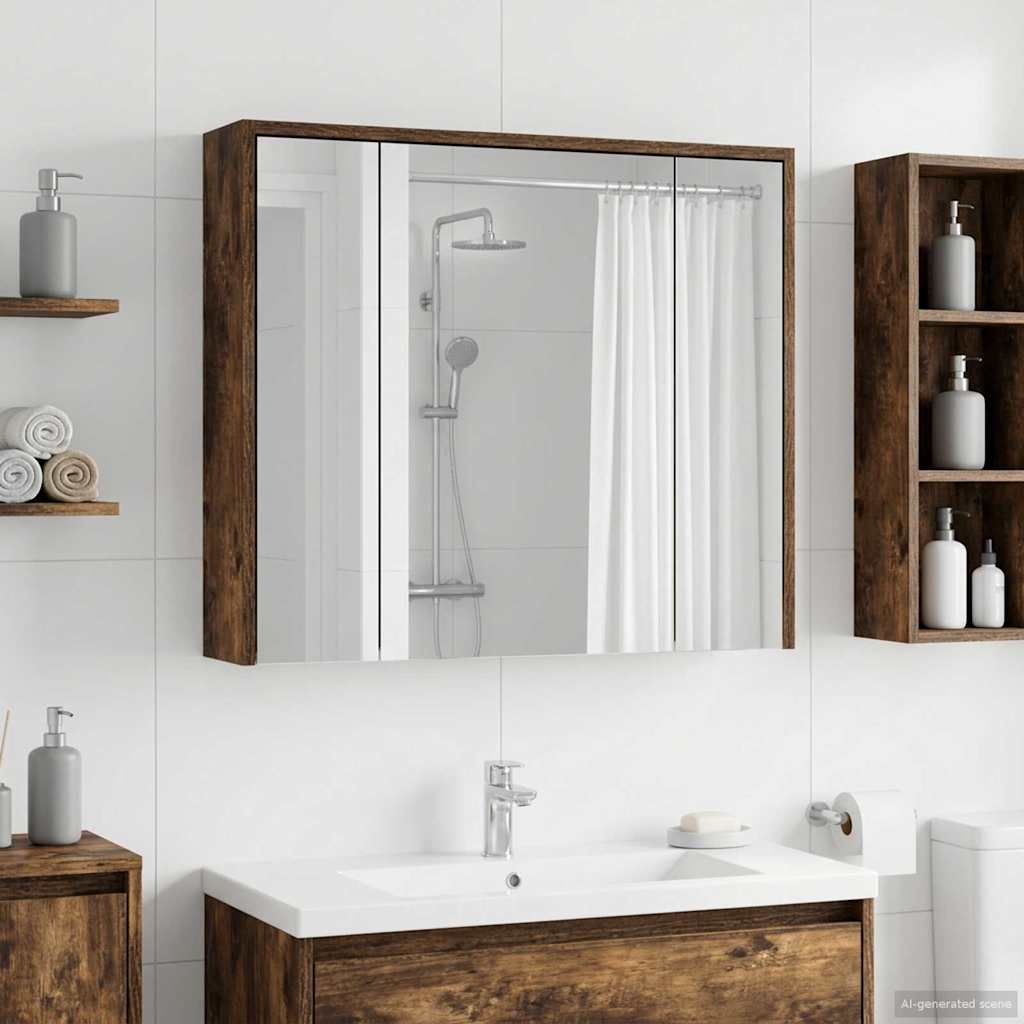 Bathroom Mirror Cabinet Smoked Oak 73.5 x 16 x 62.5 cm