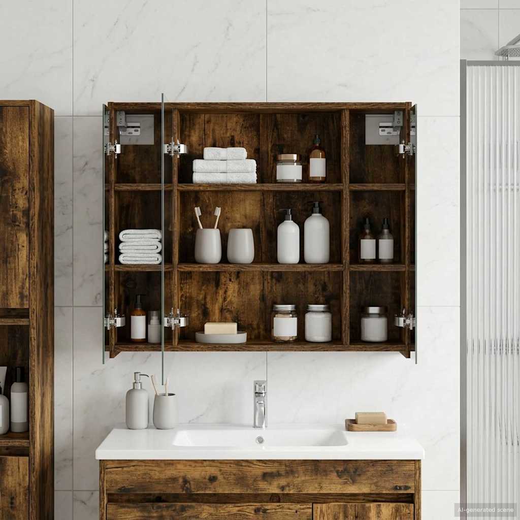 Bathroom Mirror Cabinet Smoked Oak 73.5 x 16 x 62.5 cm
