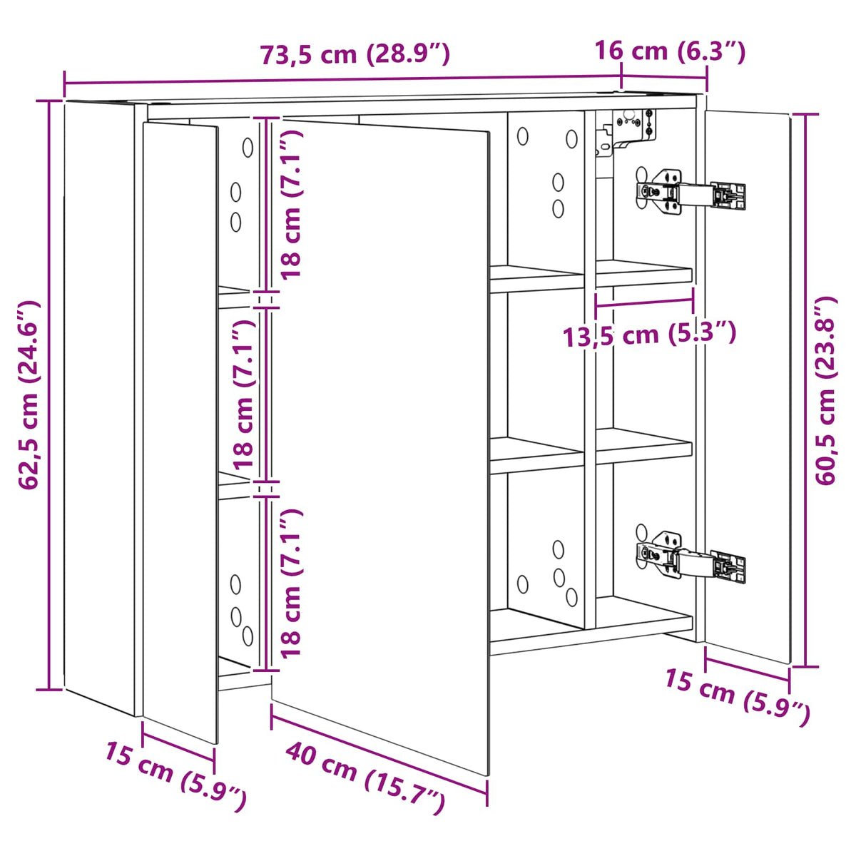 Bathroom Mirror Cabinet Artisian Oak 73.5 x 16 x 62.5 cm