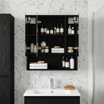 Bathroom Mirror Cabinet Black Oak 60 x 14.5 x 70 cm