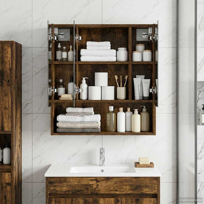 Bathroom Mirror Cabinet Smoked Oak 60 x 14.5 x 70 cm