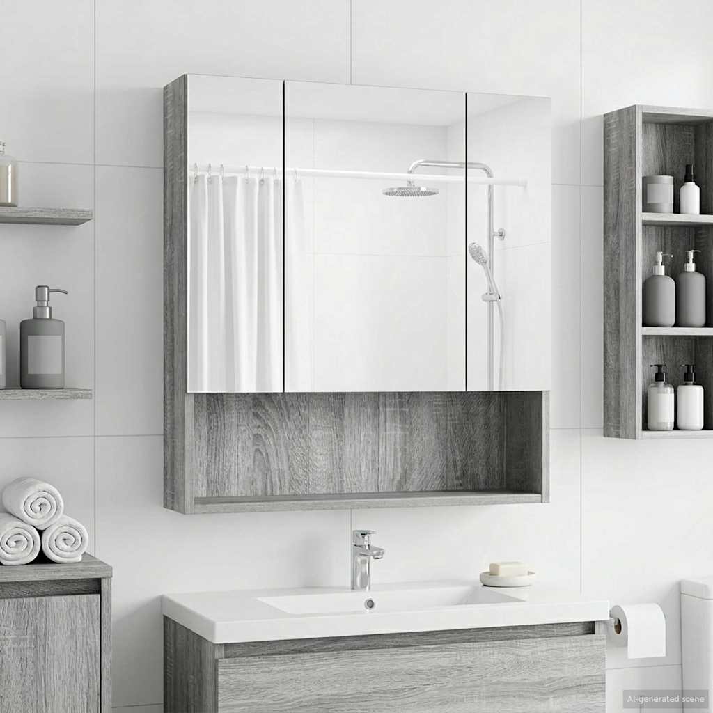 Bathroom Mirror Cabinet Grey Sonoma 60 x 14.5 x 70 cm