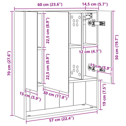Bathroom Mirror Cabinet Artisian Oak 60 x 14.5 x 70 cm