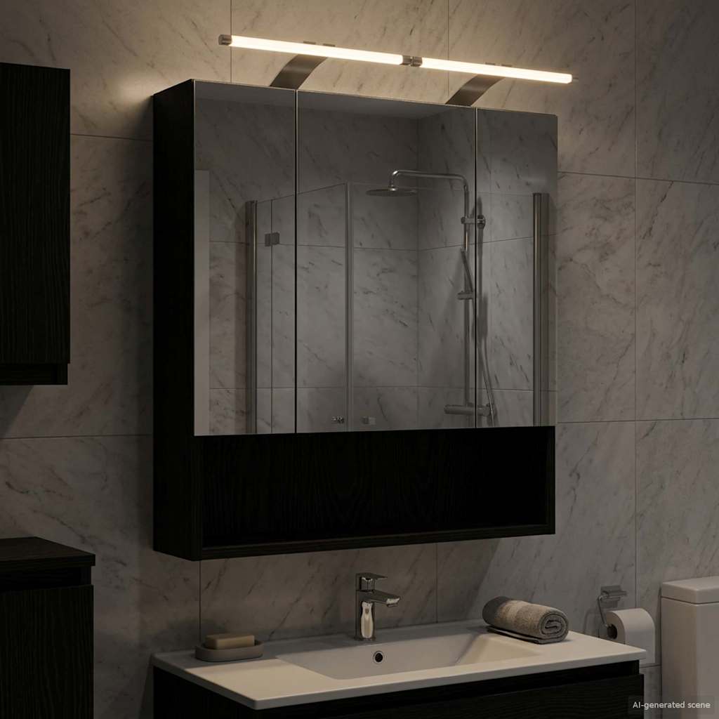Bathroom Mirror Cabinet Black Oak 60 x 14.5 x 70 cm