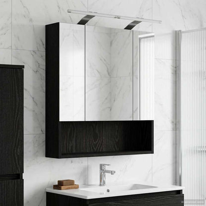 Bathroom Mirror Cabinet Black Oak 60 x 14.5 x 70 cm