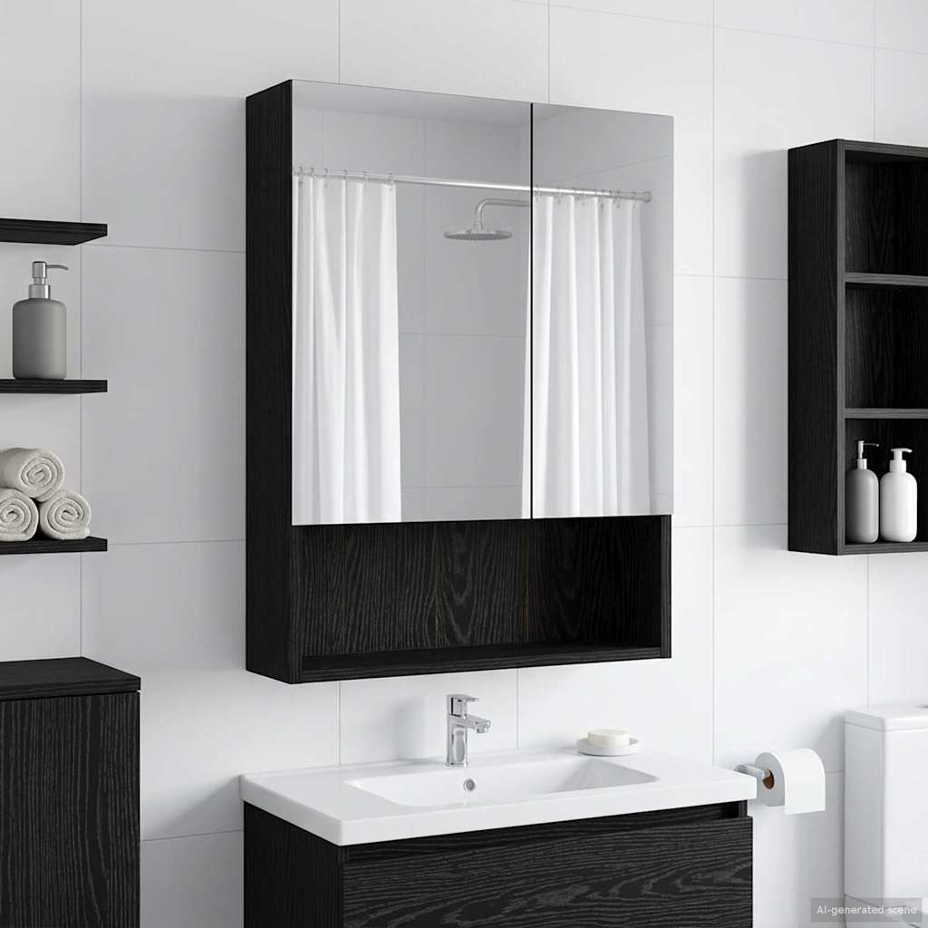 Bathroom Mirror Cabinet Black Oak 50 x 14.5 x 70 cm