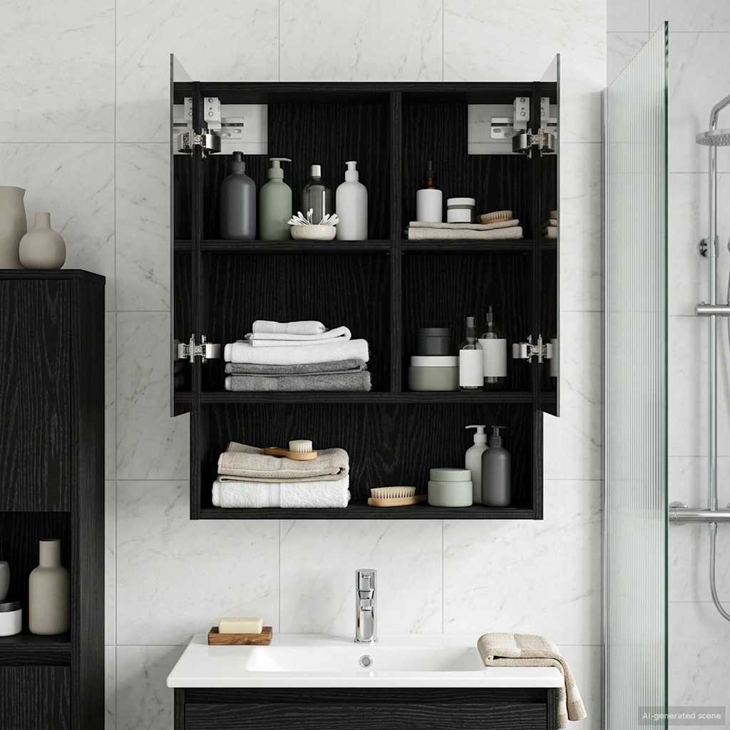 Bathroom Mirror Cabinet Black Oak 50 x 14.5 x 70 cm
