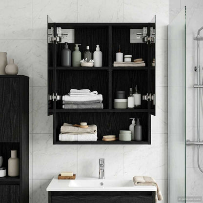Bathroom Mirror Cabinet Black Oak 50 x 14.5 x 70 cm