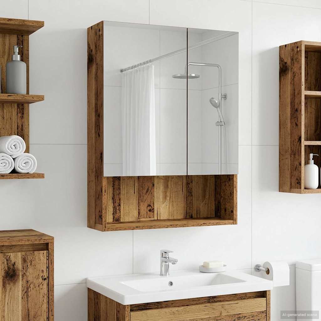 Bathroom Mirror Cabinet Old Wood 50 x 14.5 x 70 cm