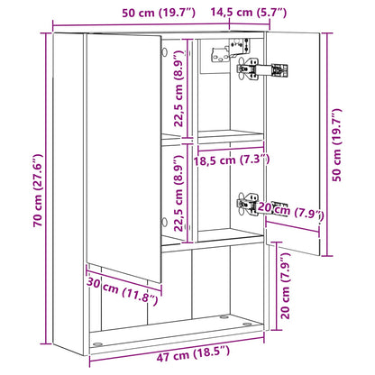 Bathroom Mirror Cabinet Artisian Oak 50 x 14.5 x 70 cm