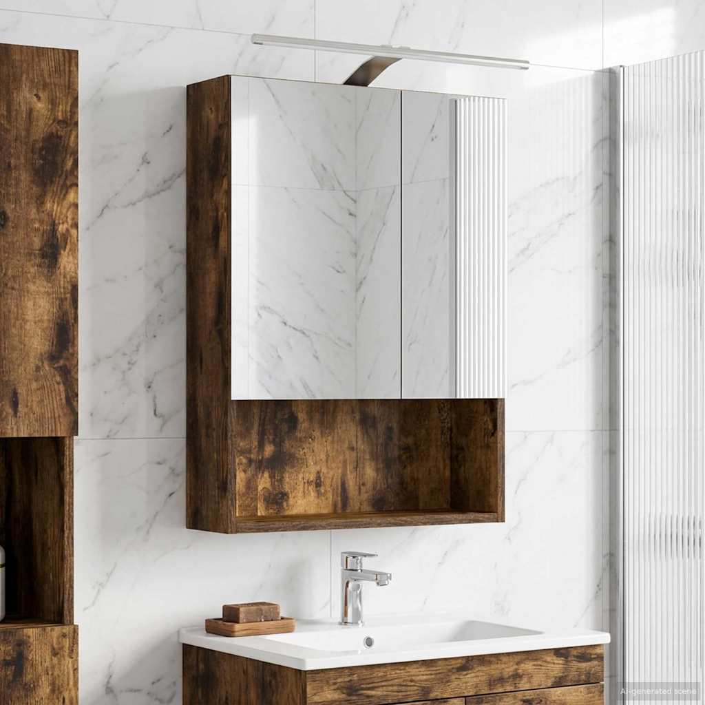 Bathroom Mirror Cabinet Smoked Oak 50 x 14.5 x 70 cm