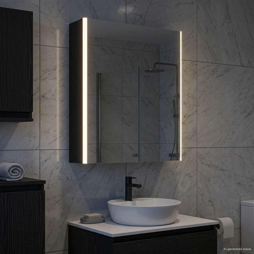 Bathroom Mirror Cabinet Black Oak 53.5 x 15.5 x 70 cm