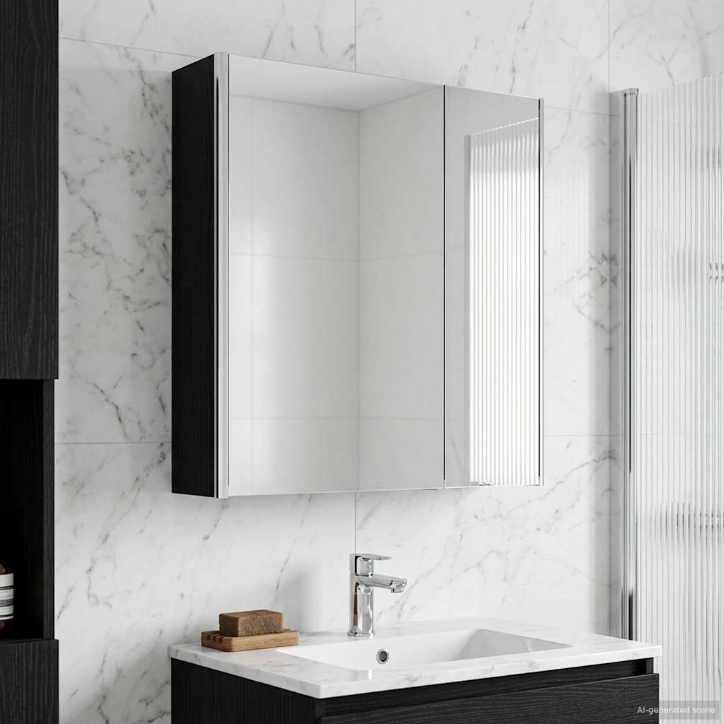 Bathroom Mirror Cabinet Black Oak 63.5 x 15.5 x 70 cm