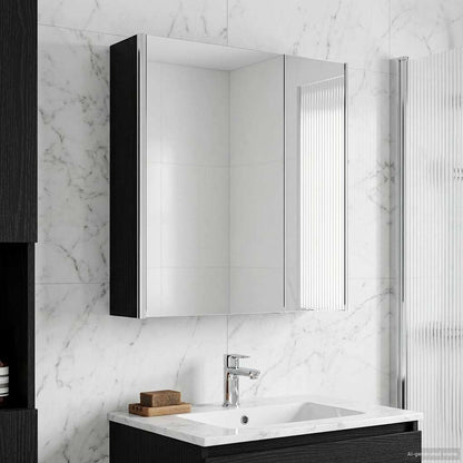 Bathroom Mirror Cabinet Black Oak 63.5 x 15.5 x 70 cm