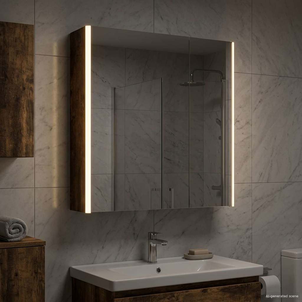 Bathroom Mirror Cabinet Smoked Oak 63.5 x 15.5 x 70 cm