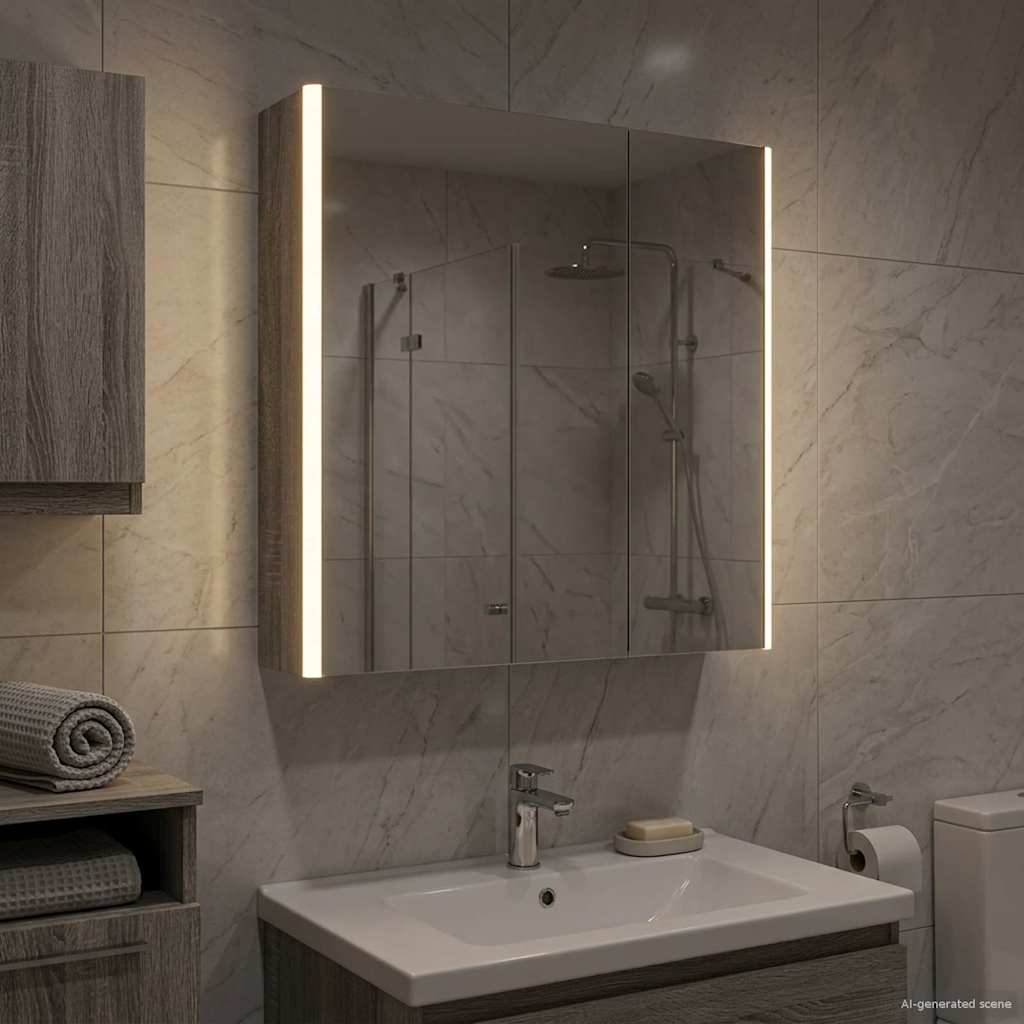 Bathroom Mirror Cabinet Grey Sonoma 63.5 x 15.5 x 70 cm
