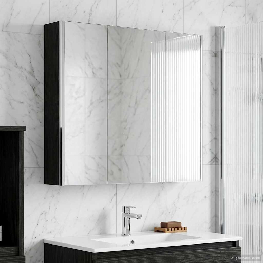 Bathroom Mirror Cabinet Black Oak 73.5 x 15.5 x 70 cm