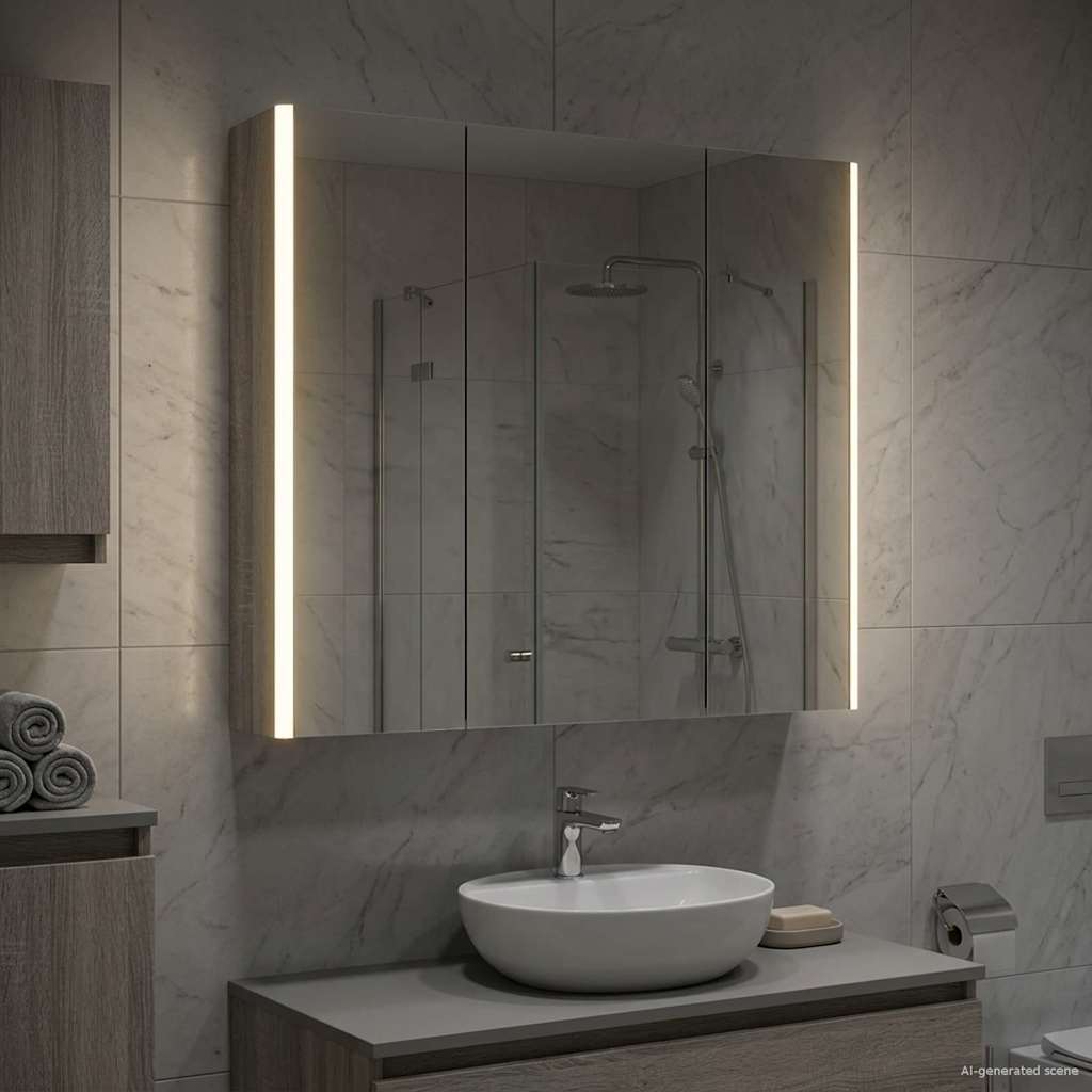 Bathroom Mirror Cabinet Grey Sonoma 73.5 x 15.5 x 70 cm
