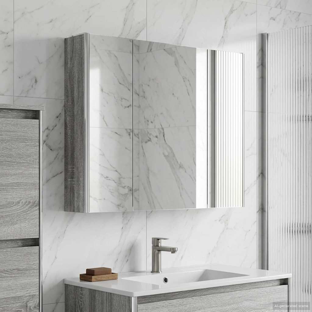 Bathroom Mirror Cabinet Grey Sonoma 83.5 x 15.5 x 70 cm