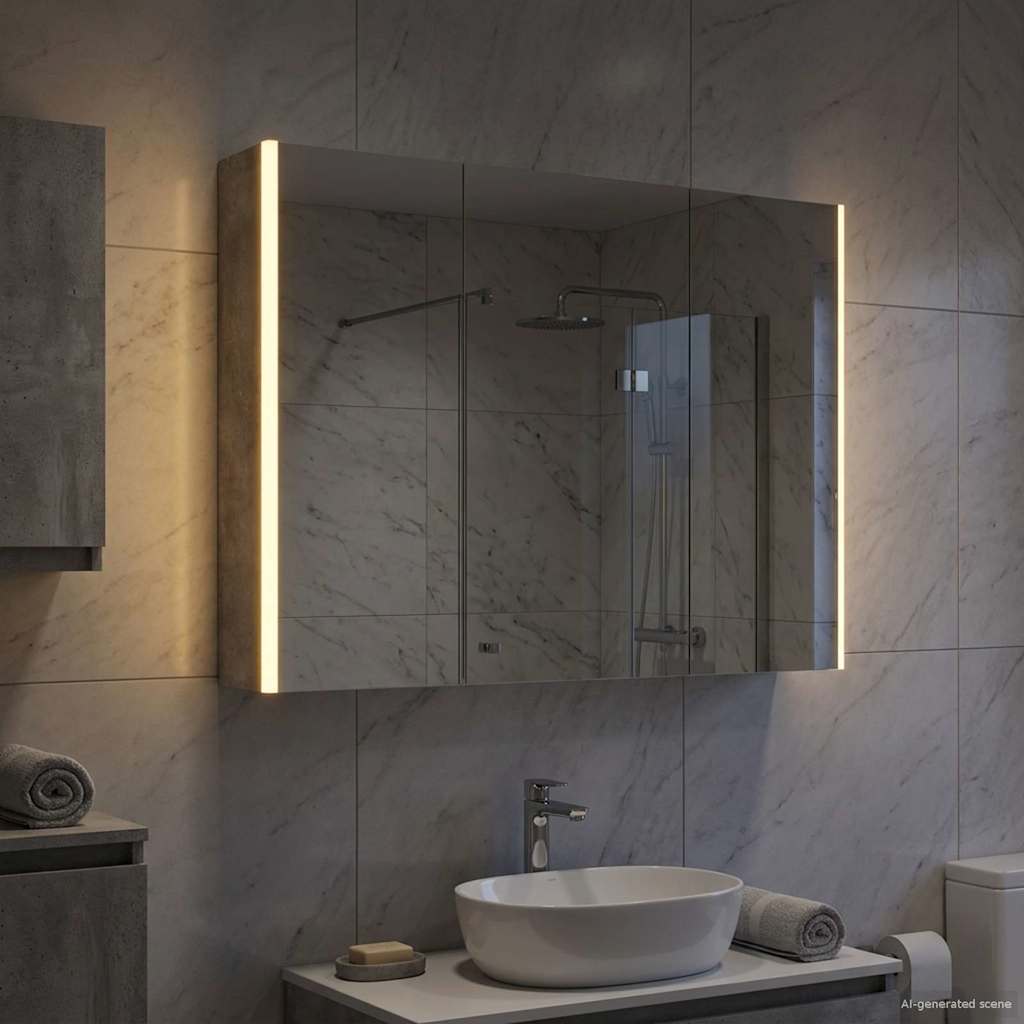 Bathroom Mirror Cabinet Concrete Grey 103.5 x 15.5 x 70 cm
