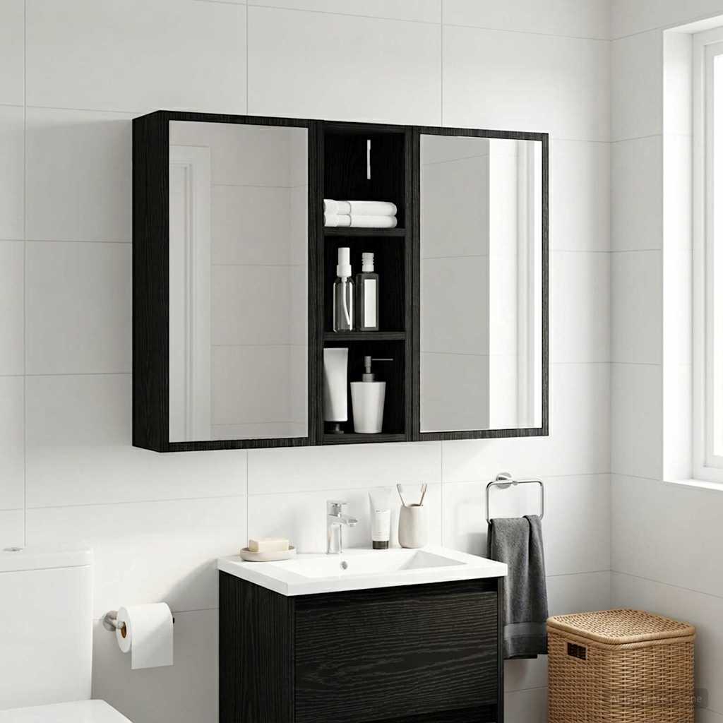 Bathroom Wall Cabinet Black Oak 20 x 16 x 62.5 cm