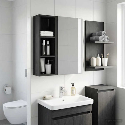 Bathroom Wall Cabinet Black Oak 20 x 16 x 62.5 cm
