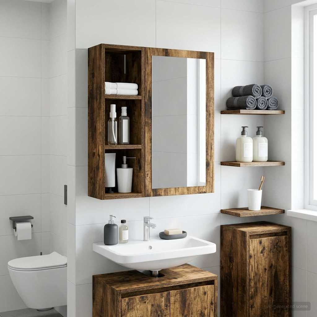 Bathroom Wall Cabinet Smoked Oak 20 x 16 x 62.5 cm