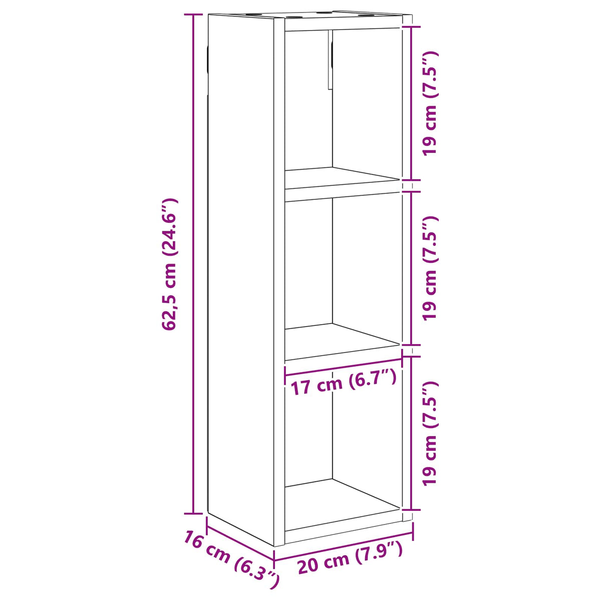 Bathroom Wall Cabinet Old Wood 20 x 16 x 62.5 cm