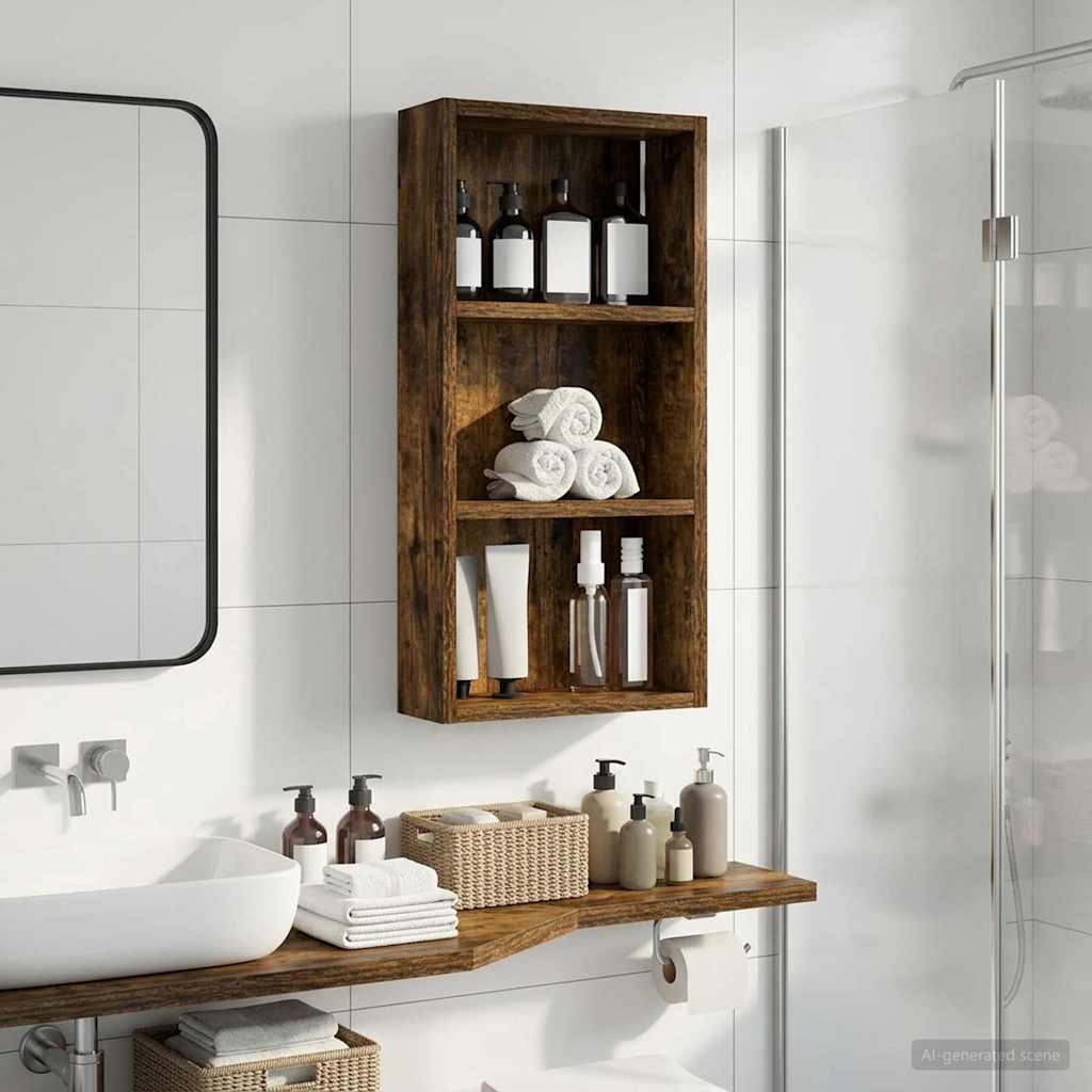 Bathroom Wall Cabinet with Shelf Smoked Oak 30 x 10 x 60.5 cm