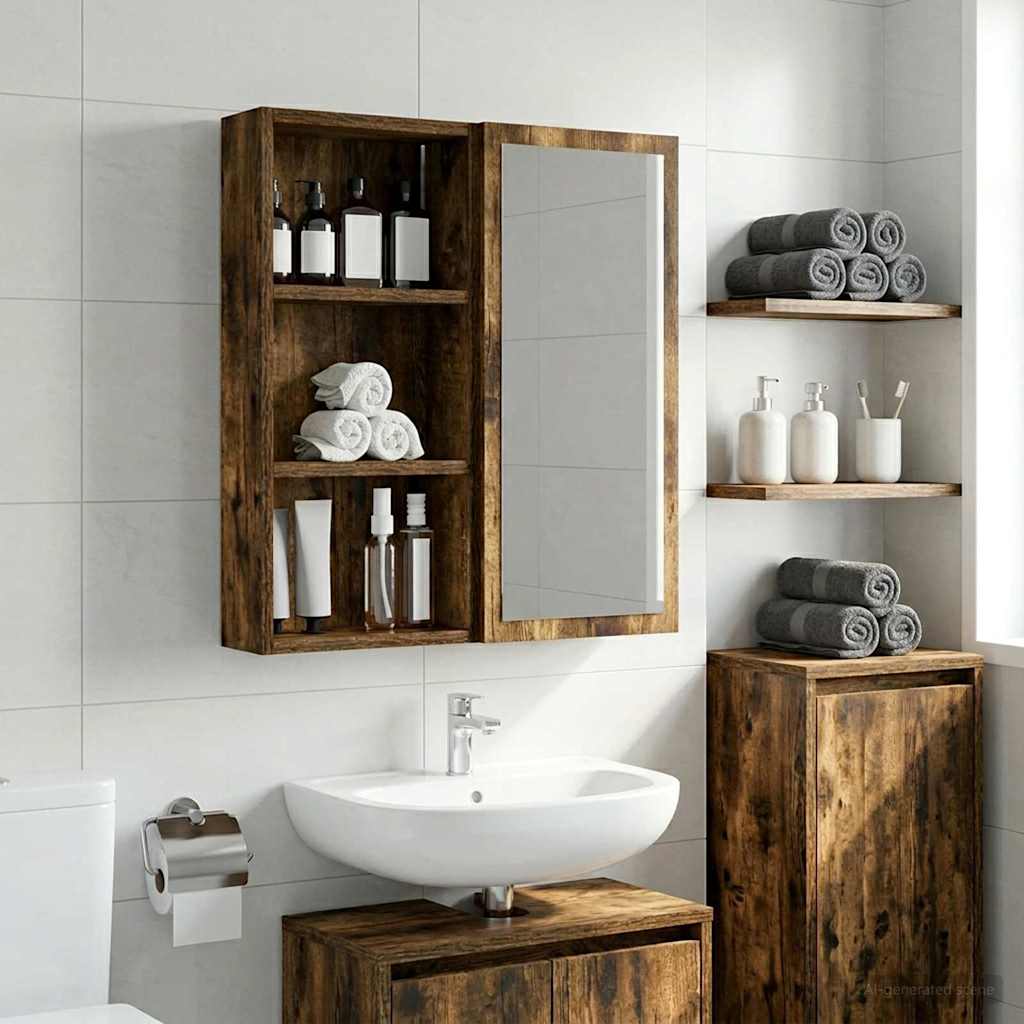 Bathroom Wall Cabinet with Shelf Smoked Oak 30 x 10 x 60.5 cm