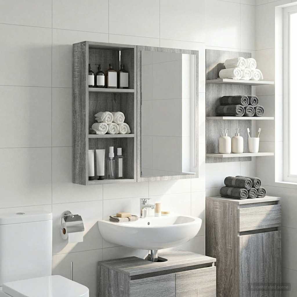 Bathroom Wall Cabinet with Shelf Grey Sonoma 30 x 14 x 70 cm