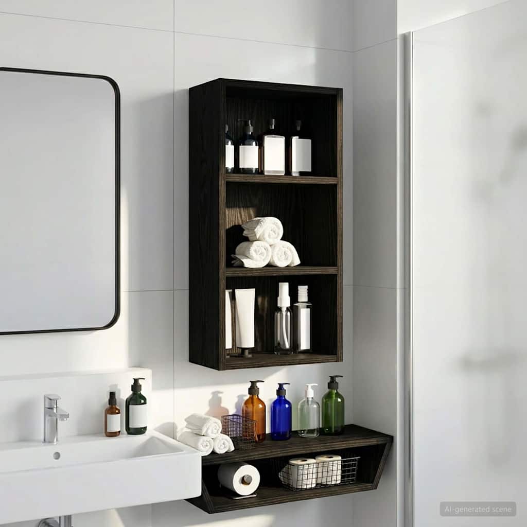 Bathroom Wall Cabinet with Shelf Black Oak 30 x 16 x 62.5 cm