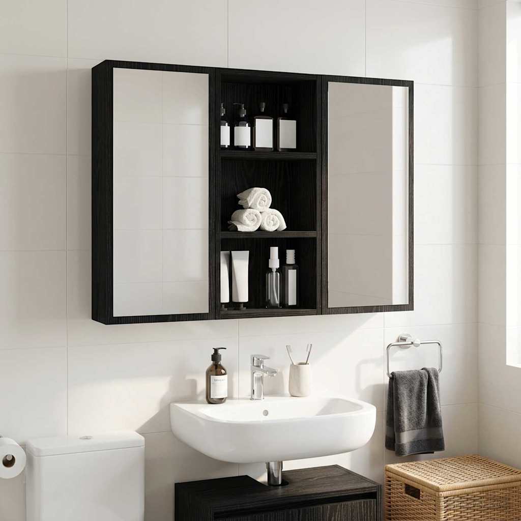 Bathroom Wall Cabinet with Shelf Black Oak 30 x 16 x 62.5 cm